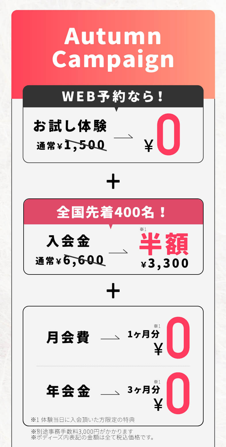 ボディーズのWEB予約限定キャンペーン